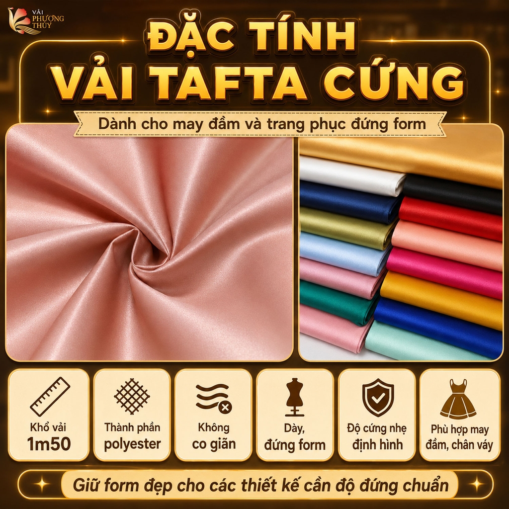 Vải Gấm Tafta Phượng Thúy khổ 1m50 | Vải may áo dài, đồ cưới