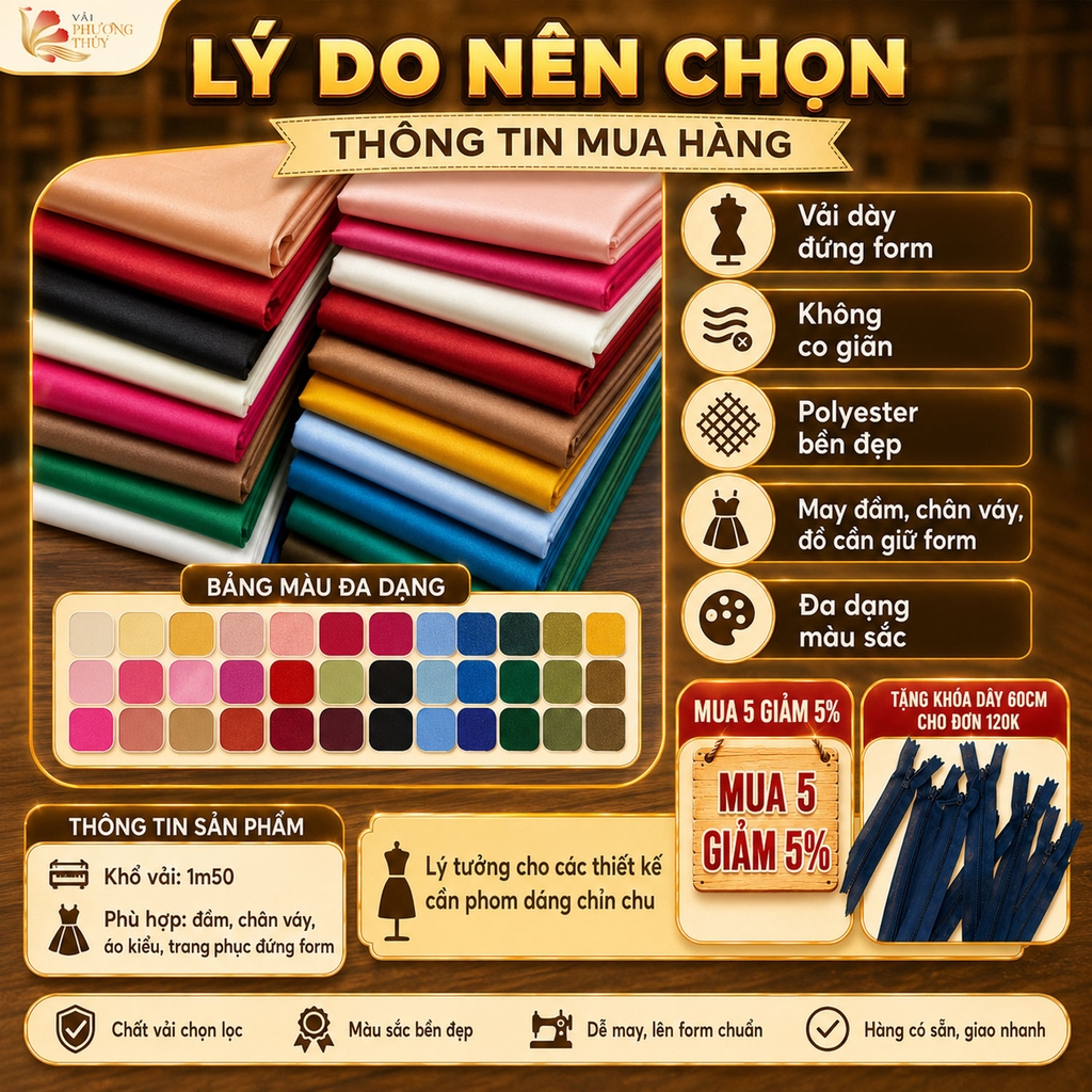Vải Gấm Tafta Phượng Thúy khổ 1m50 | Vải may áo dài, đồ cưới