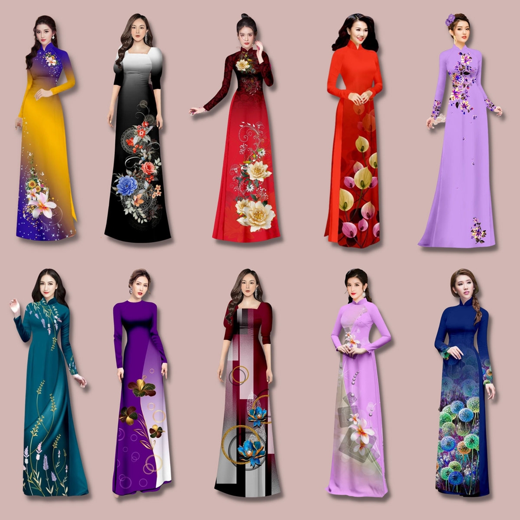 Vải áo dài in Phượng Thúy - lụa bảo anh hoa nhí, bông tà khổ 1m50