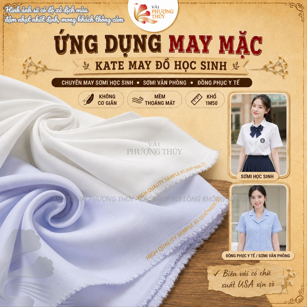 Vải kate Mỹ Phượng Thúy chuyên may sơmi khổ 1m50