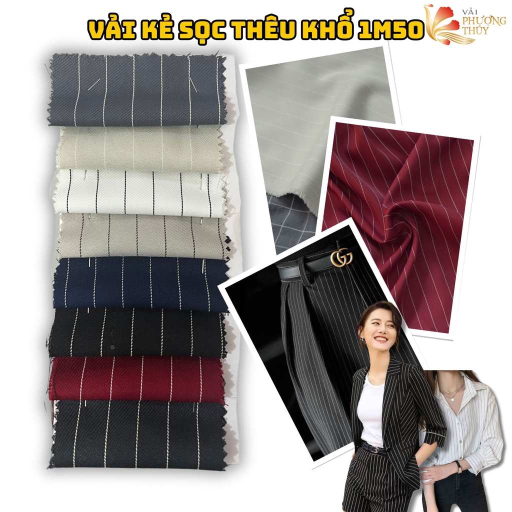 Vải kẻ sọc thêu Phượng Thúy khổ 1m50