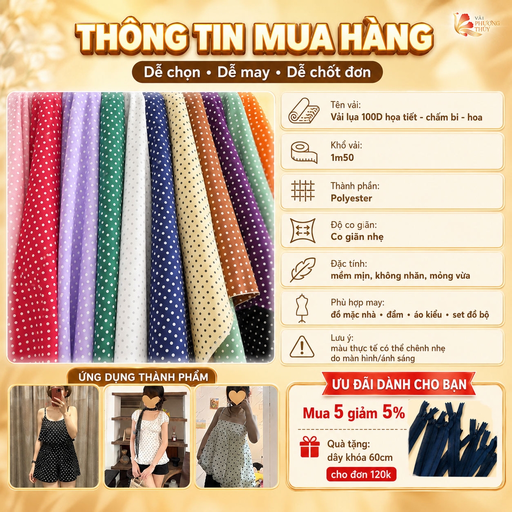 Vải Lụa nhật 100D hoa nhí Phượng Thúy khổ 1m50 | Vải may đồ bộ