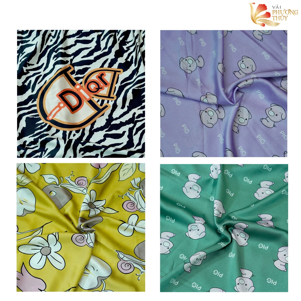 Vải lụa Satin họa tiết Phượng Thúy khổ 1m50 | Vải may pijama, đồ bộ