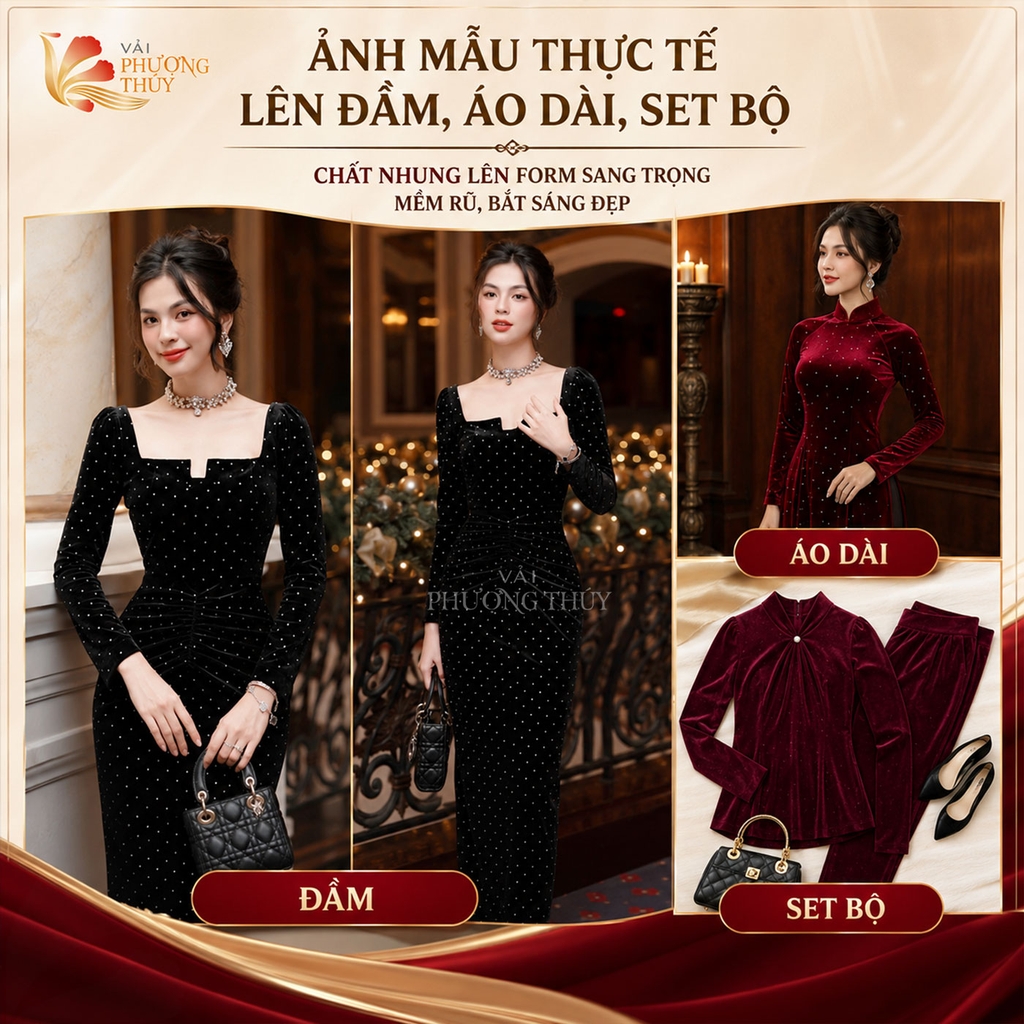 Vải Nhung 7 biên Phượng Thúy khổ 1m50
