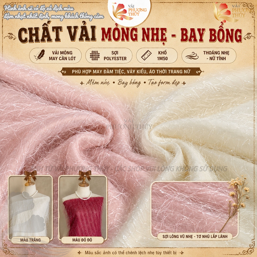Vải voan lông vũ Phượng Thúy khổ 1m50