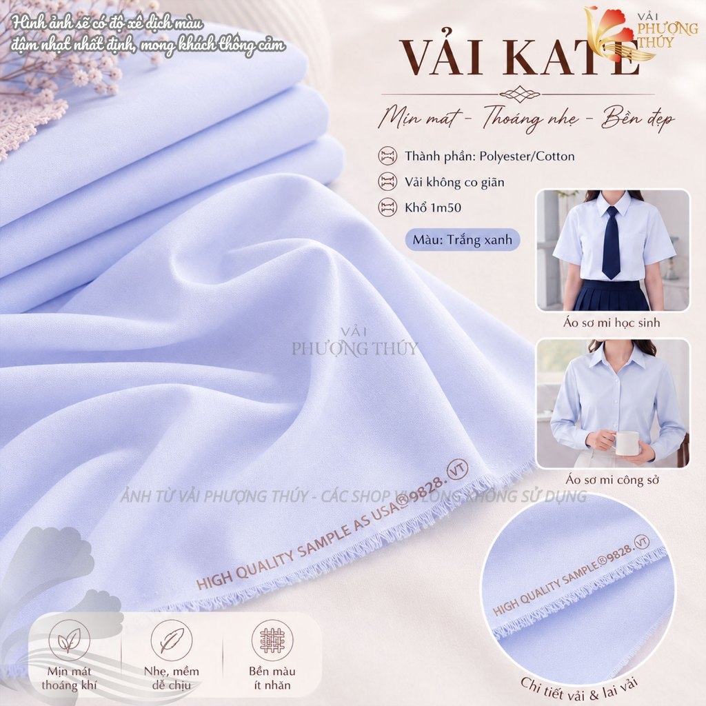 Vải kate Mỹ Phượng Thúy chuyên may sơmi khổ 1m50
