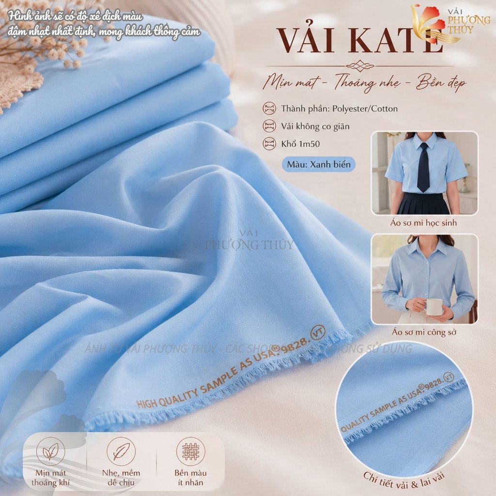Vải kate Mỹ Phượng Thúy chuyên may sơmi khổ 1m50