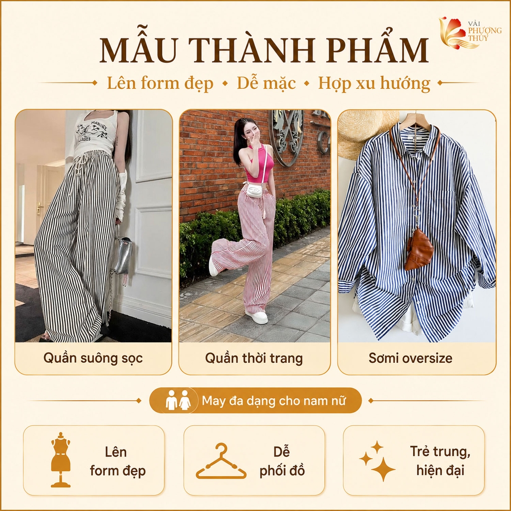 Vải xốp kẻ sọc Phượng Thúy khổ 1m50