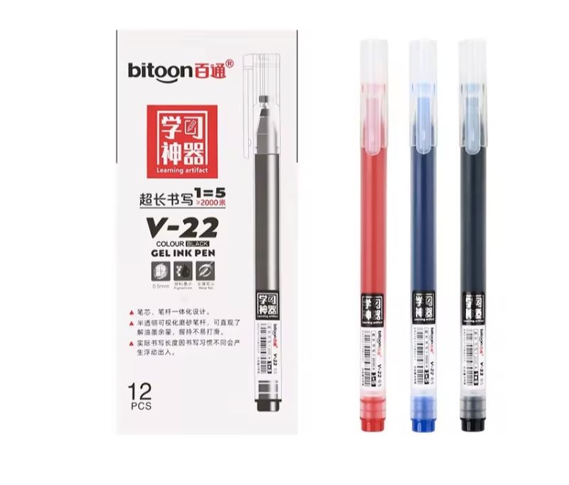 Bút mực nước đầu bi Bitoon V-22 xanh/đỏ/đen 0.5mm, 2000m (12)