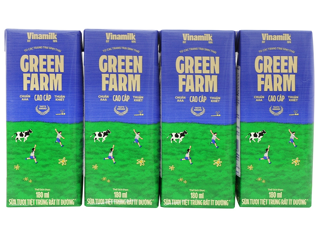 Lốc 4 hộp sữa tươi tiệt trùng rất ít đường Vinamilk Green Farm 180ml