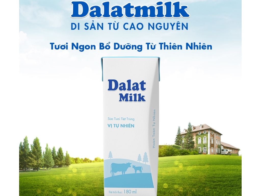 Lốc 4 sữa tươi tiệt trùng Dalat Milk không đường vị tự nhiên hộp 180ml