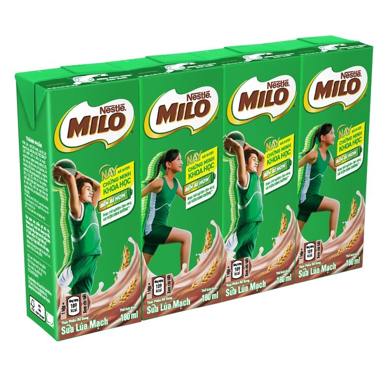 Lốc 4 hộp sữa uống lúa mạch Milo Nestlé 180ml