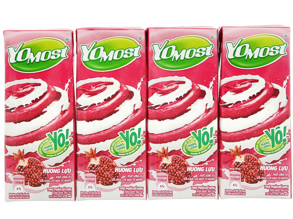 Thức uống từ sữa chua vị lựu YoMost lốc 4 hộp x 170ml