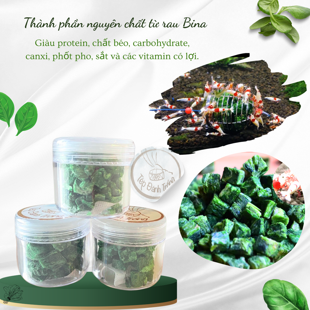 Rau Bina sấy lạnh - Giữ lại hàm lượng dinh dưỡng xanh từ Bina tới 95% - Cải thiện tiêu hoá khoẻ mạnh cho tép