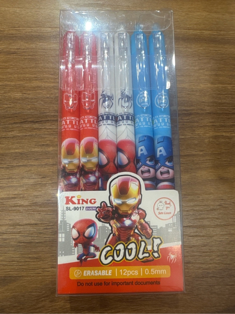 [BẤM] Hộp 12 cây bút viết bi BẤM xoá được Kecabi mực xanh / tím ngòi 0.5mm mẫu tự chọn