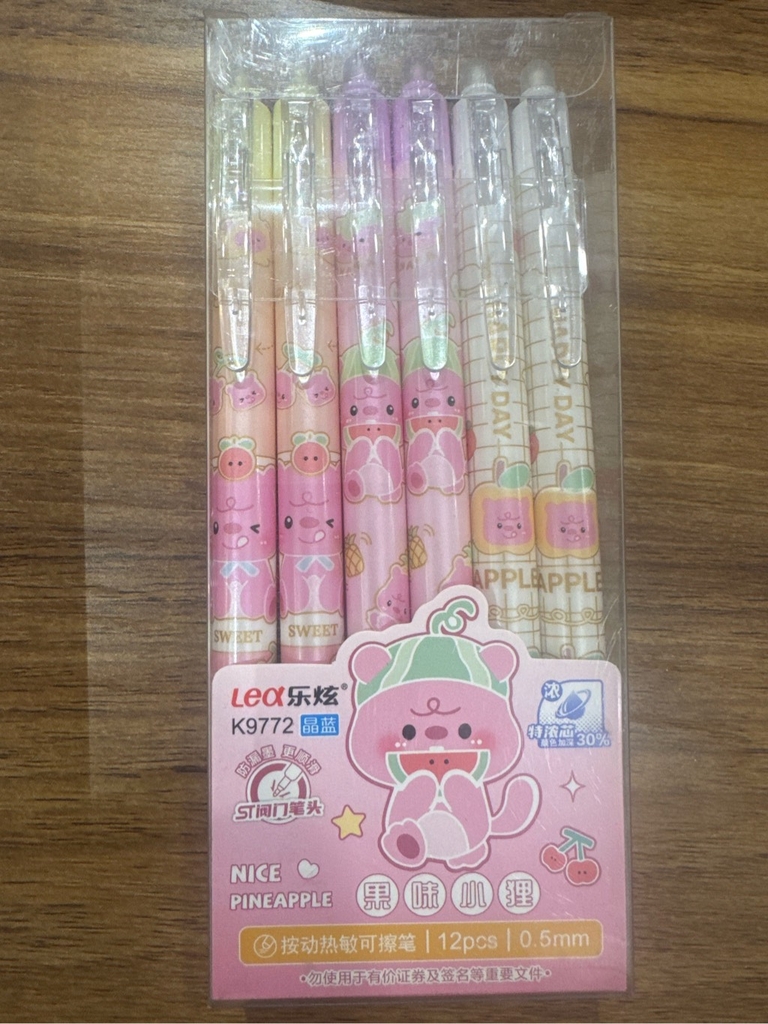 [BẤM] Hộp 12 cây bút viết bi BẤM xoá được Kecabi mực xanh / tím ngòi 0.5mm mẫu tự chọn