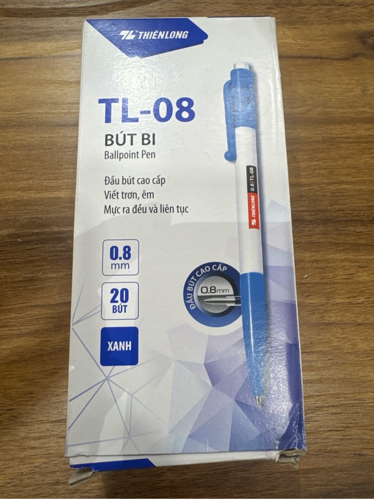 Hộp 20 cây bút viết bi bấm Thiên Long TL08 / TL-08 ngòi 0.8mm mực xanh / đỏ / đen cổ điển
