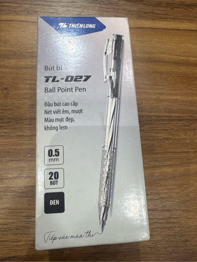 Hộp 20 cây bút viết bi bấm mực khô Thiên Long TL-027 / TL027 ngòi 0.5mm mực xanh / đỏ / đen