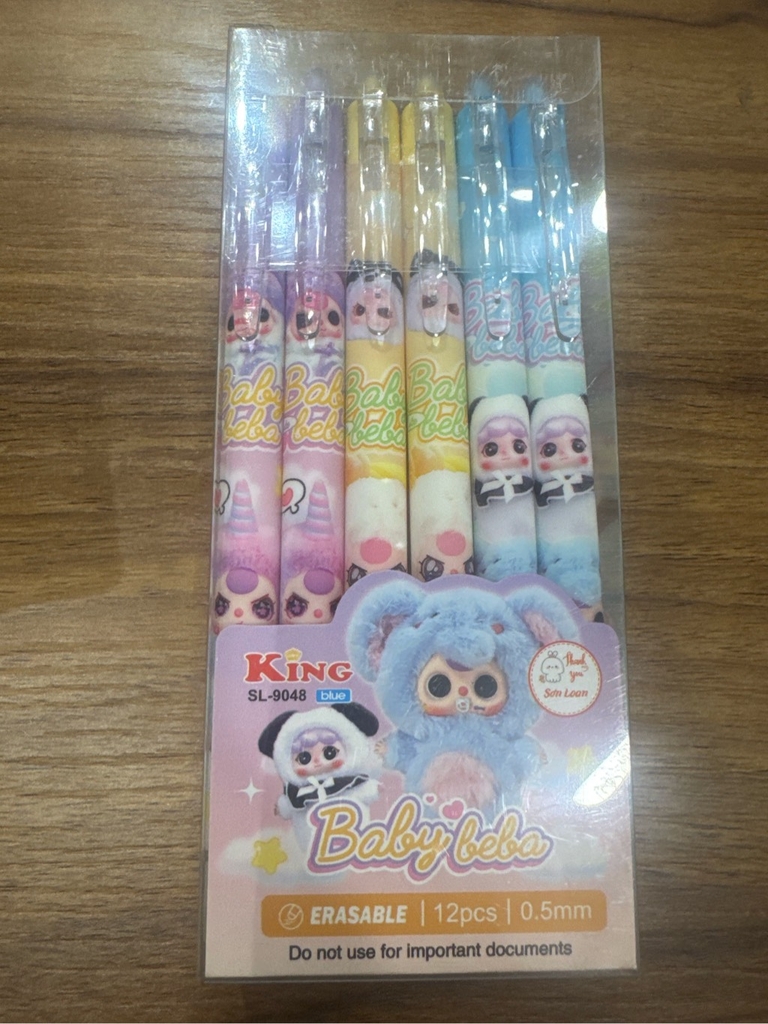 [BẤM] Hộp 12 cây bút viết bi BẤM xoá được Kecabi mực xanh / tím ngòi 0.5mm mẫu tự chọn