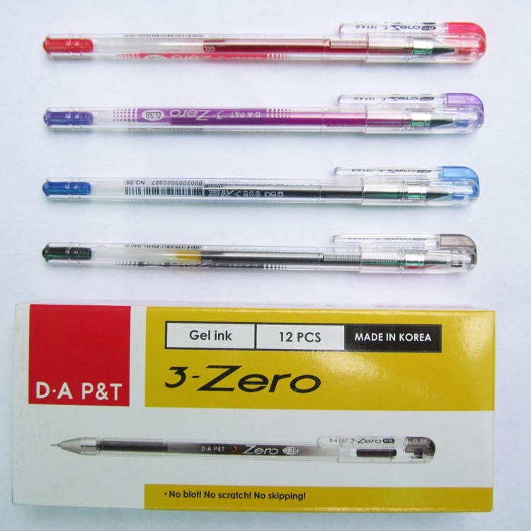 Hộp 12 cây bút viết gel nước D-A P&T 3-zero / bút zero 0.38mm (Sản xuất tại Hàn Quốc)