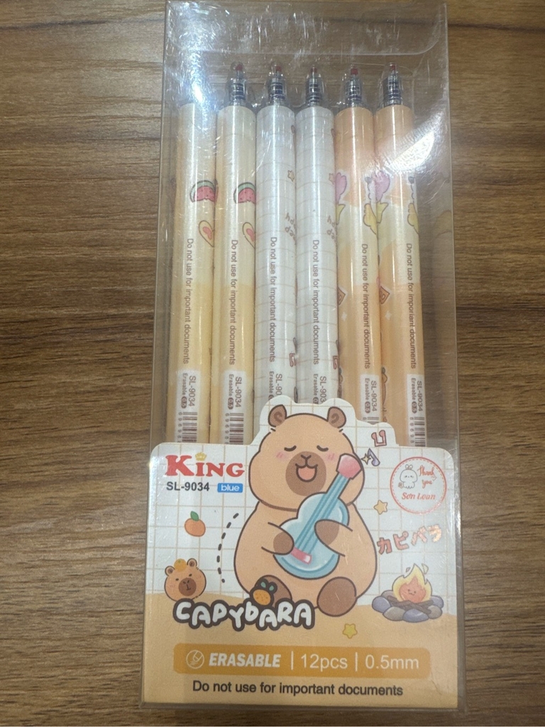 [BẤM] Hộp 12 cây bút viết bi BẤM xoá được Kecabi mực xanh / tím ngòi 0.5mm mẫu tự chọn