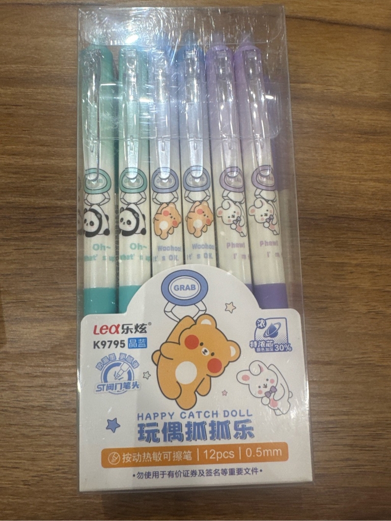 [BẤM] Hộp 12 cây bút viết bi BẤM xoá được Kecabi mực xanh / tím ngòi 0.5mm mẫu tự chọn