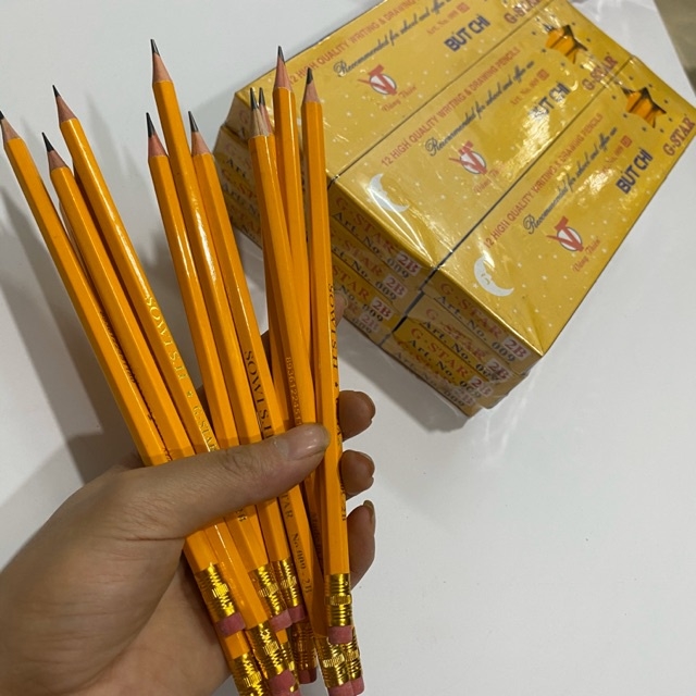 [Lẻ 1 cây] Bút viết chì gỗ Gstar 009 MÀU VÀNG 2B có đầu gôm