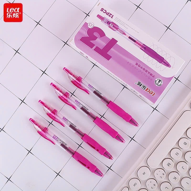 Hộp 12 cây bút viết gel nước bấm LEX / LEA / King T3 mực xanh / tím / đỏ / đen ngòi 0.5mm