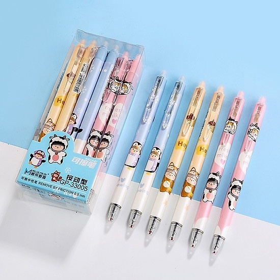 [BẤM] Hộp 12 Cây Bút Viết Gel Bấm XÓA ĐƯỢC Ngòi 0.5mm Mẫu Phi hành gia, Người Nhện, Marvel, Iron Man, Gấu Dâu ngẫu nhiên