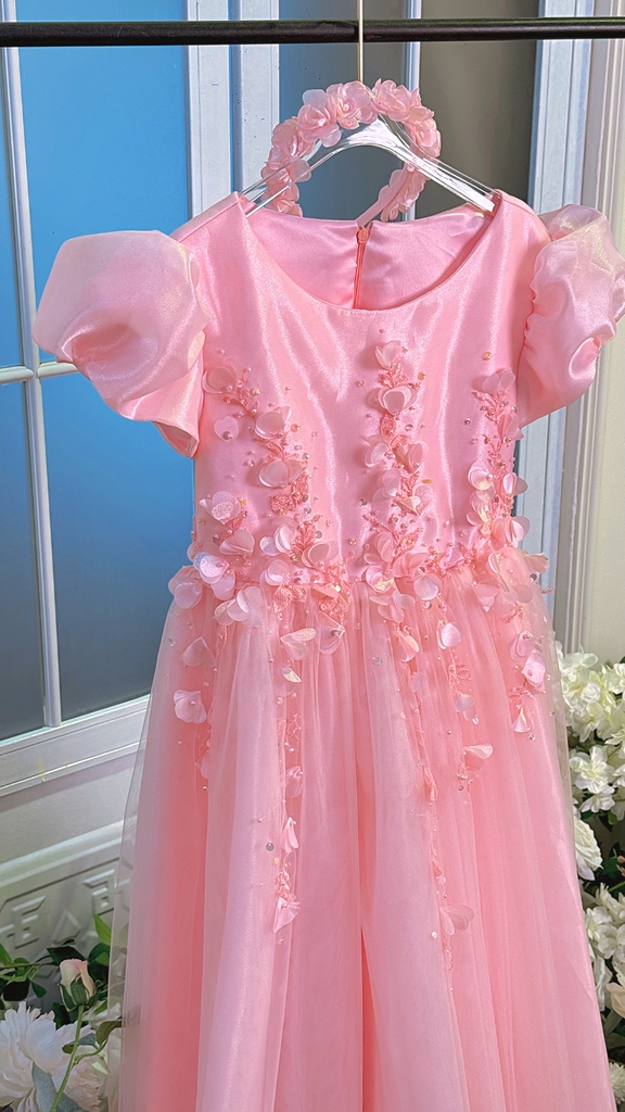 Váy Công Chúa Cao Cấp Màu Hồng Cho Bé Đính Hoạ Tiết Thủ Công