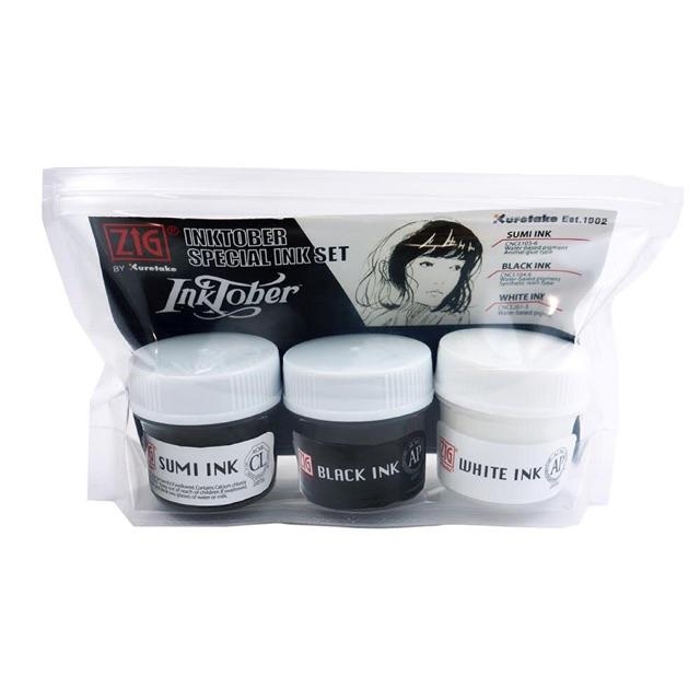 Inktober Set Bút inking vẽ truyện tranh phiên bản giới hạn Kuretake Nhật Bản line nét và mực trắng