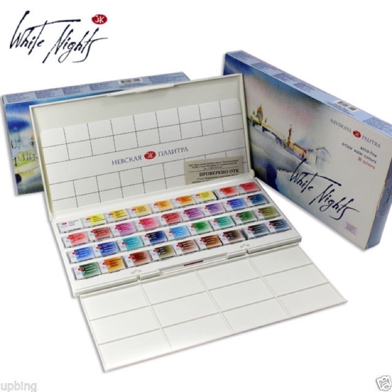 Màu nước nén White Nights JSC Nga 12 limited, 24 màu, 36 màu dạng pan nén hộp nhựa hạng họa sĩ chuyên nghiệp