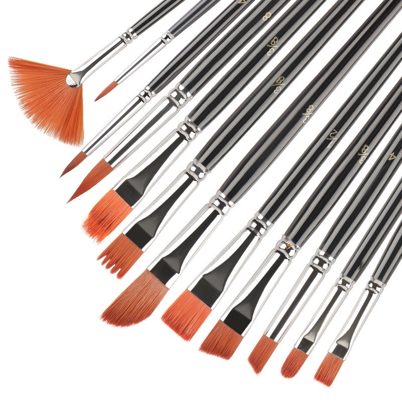 Bộ 12 cọ vẽ mỹ thuật vẽ màu nước, màu bột, gouache sơn dầu, vẽ mặt hóa trang...