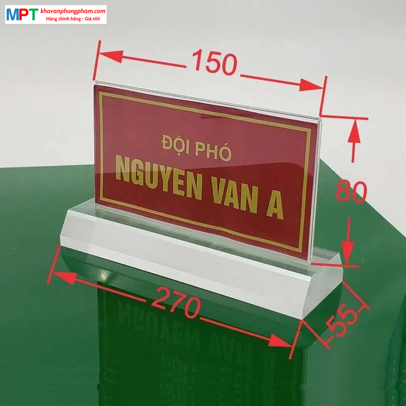 Biển chức danh mica trong suốt kích thước: 8x15cm - Đế dày 2cm