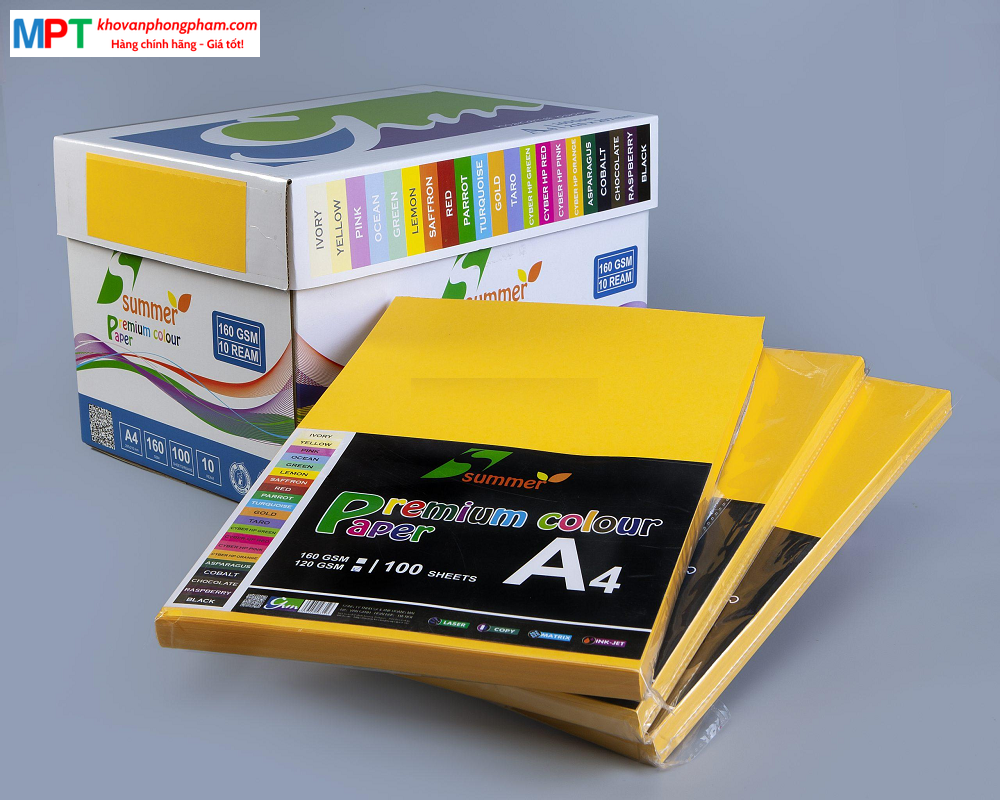 Bìa màu A4 màu VÀNG KIM - Định lượng 160gsm - 100 tờ/tập