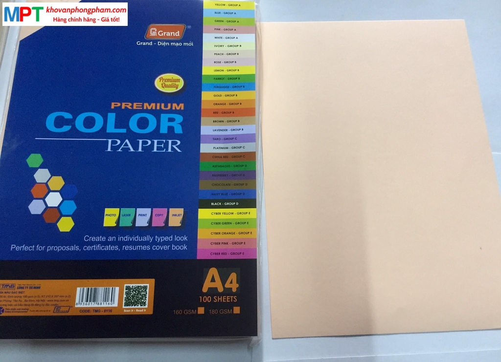 Bìa Màu A4 Hồng Pearch (Hồng tôm) -  Định lượng 120gsm - 100 tờ/tập