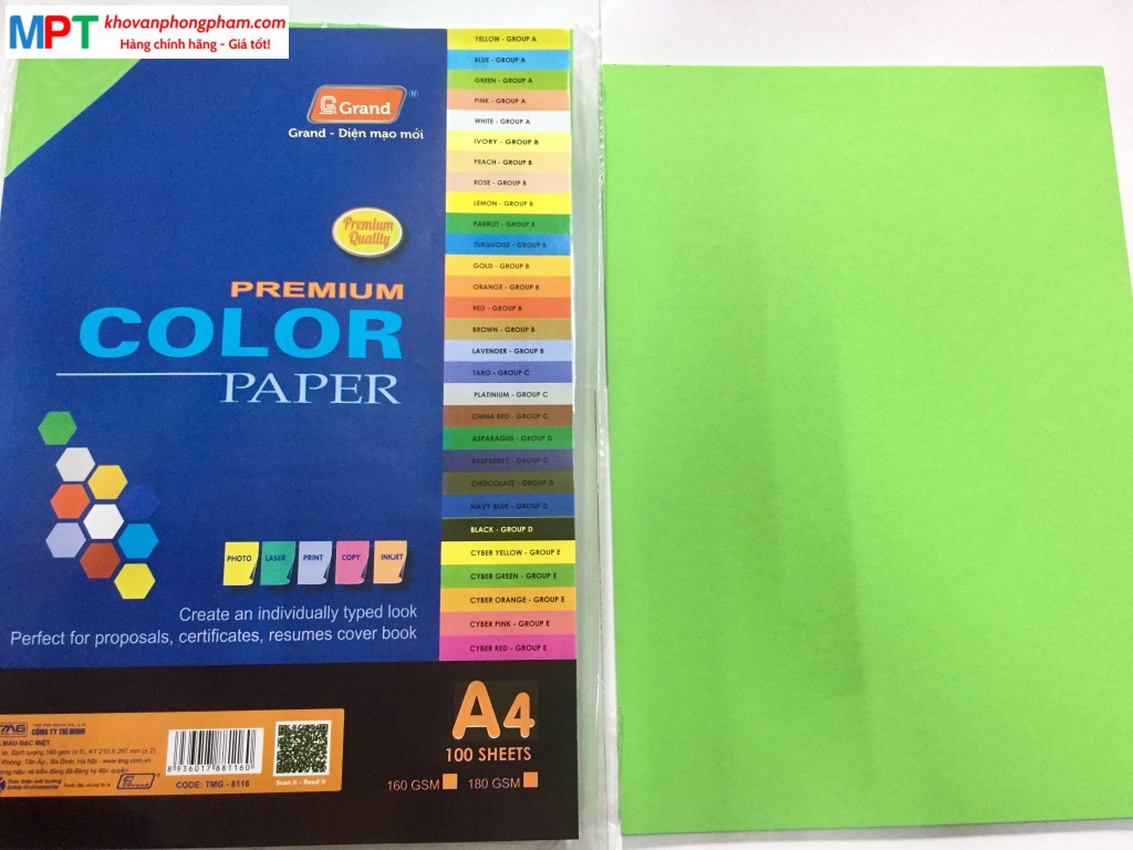 Bìa màu A4 MÀU XANH VẸT - Định lượng 160gsm - 100 tờ/tập
