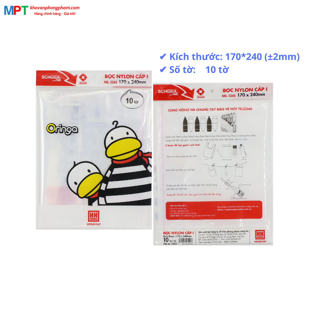 Nilon Bọc vở ô ly và SGK Hồng Hà 3245 - Kích thước: 170x240mm