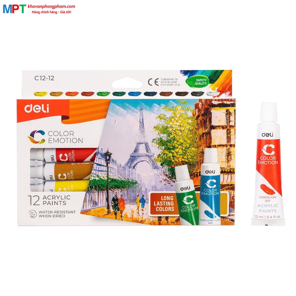 Màu nước Acrylic dạng tuýp 12 màu Deli C12-12
