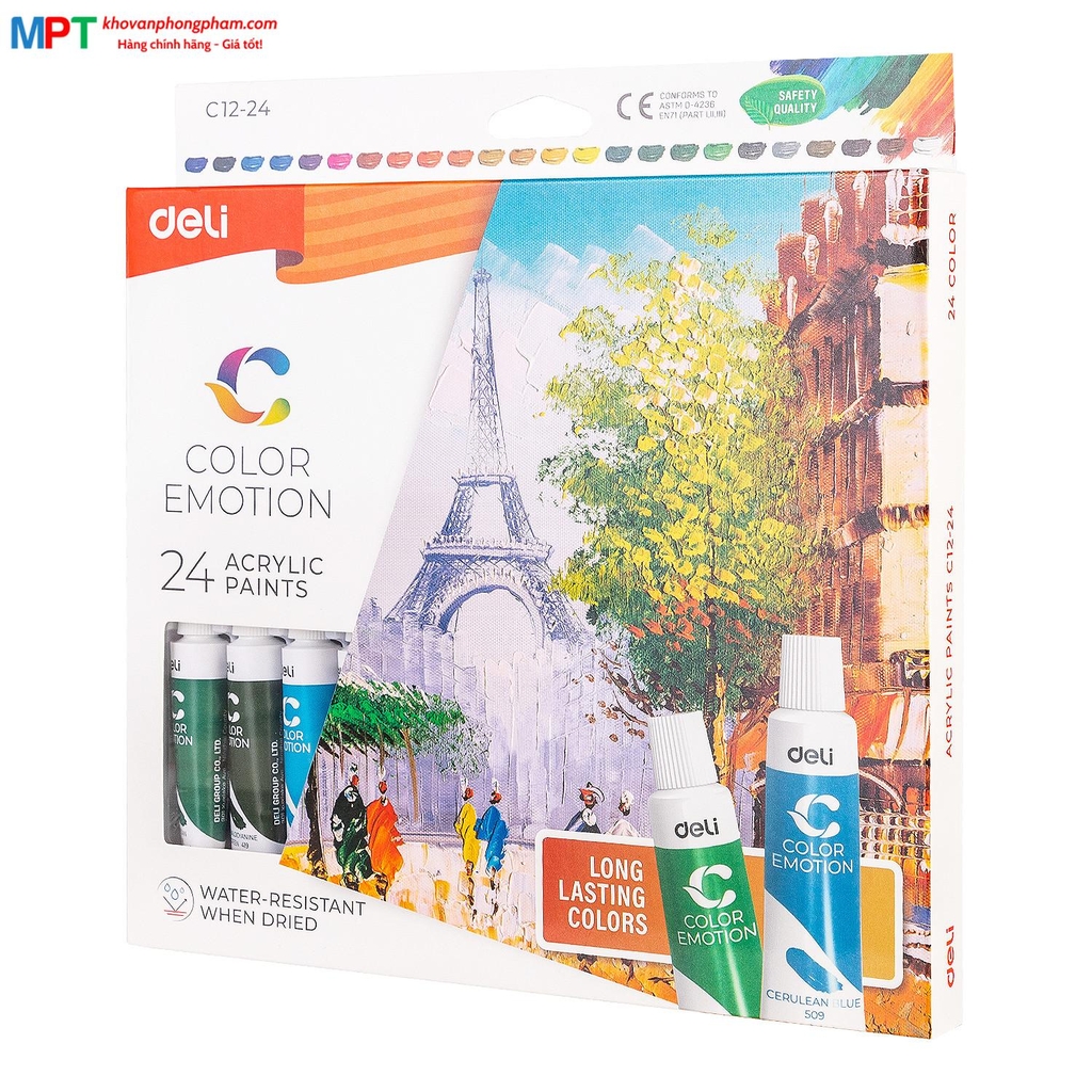 Màu nước Acrylic dạng tuýp 24 màu Deli C12-24