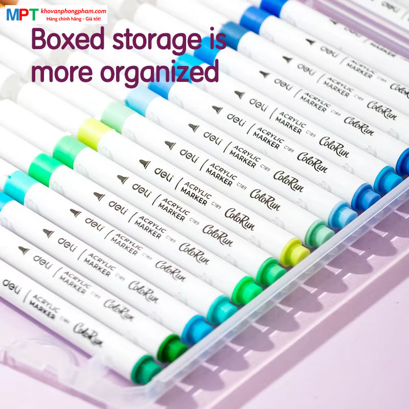 Bút sơn Acrylic Marker ngòi nét nhỏ 12 màu Deli C189-12 - Chống nước vẽ trên mọi chất liệu, Tô màu DIY vẽ giày vải, chai lọ