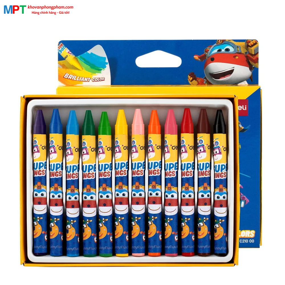 Bút sáp màu 12 màu Super Wings Deli EC21000