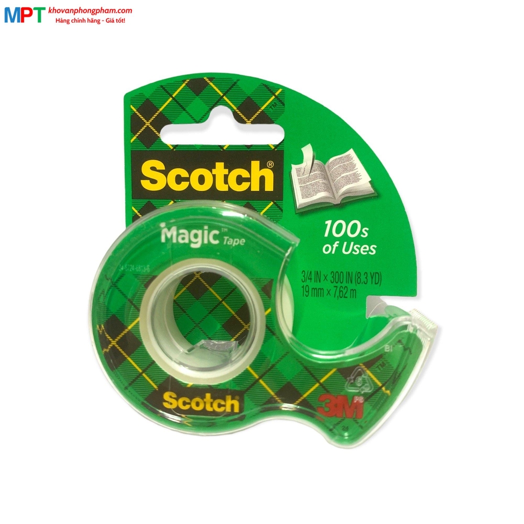 Băng dính kỳ diệu 3M Scotch 19mm x 7.62m Cat.105, trong suốt, bám dính tốt, viết lên được
