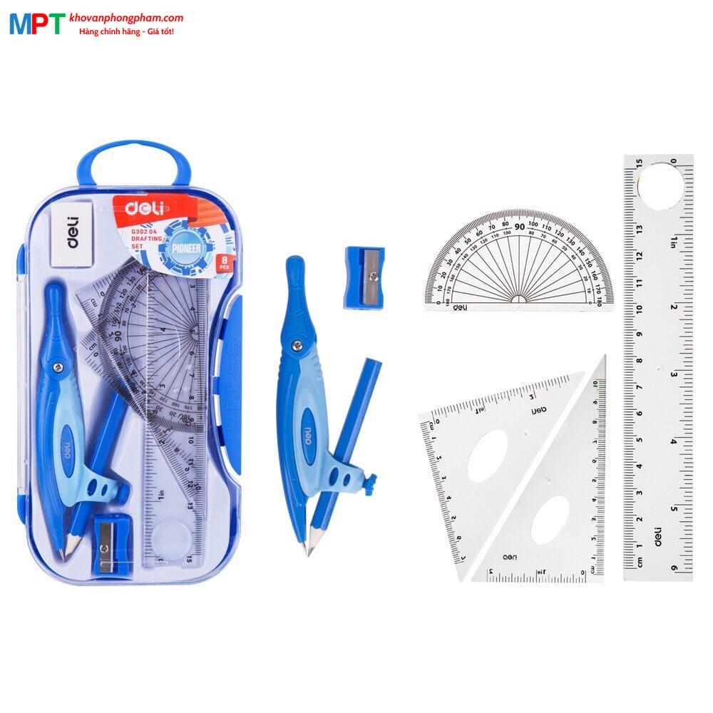 Bộ eke, compa Deli G30204 (Compa dùng chì gỗ)