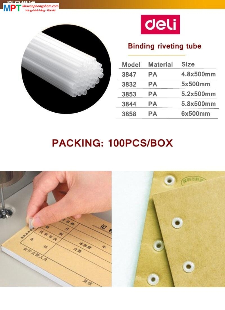Suốt nhựa cho máy khoan và đóng chứng từ Deli 3847 (đường kính 4.8mm)