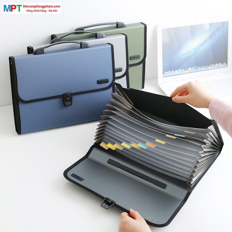 Cặp tài liệu 12 ngăn Deli 5556 - Tặng túi clear cao cấp Double A