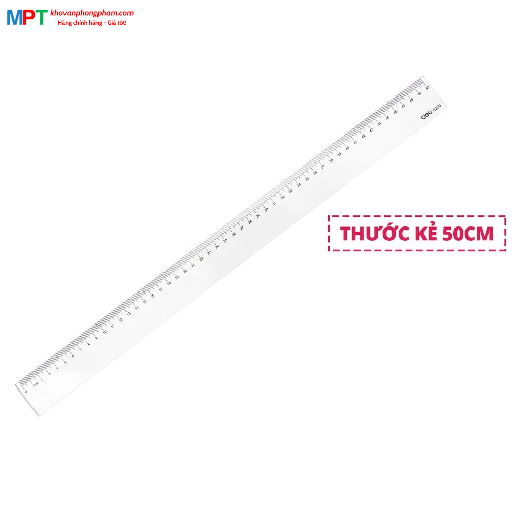 Thước thẳng 50cm Deli 6250 - Trong suốt, vạch kẻ rõ ràng