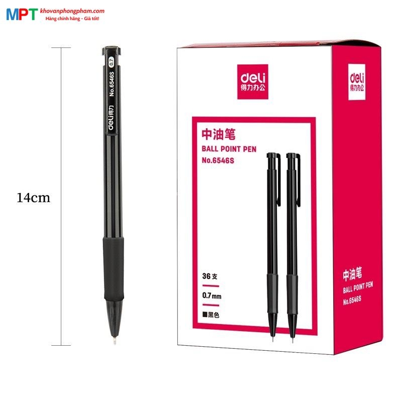[MUA 10 TẶNG BÚT CHÌ] Bút bi bấm Deli 6546S ngòi 0.7mm - Đầu bấm thiết kế chống trượt tiện dụng