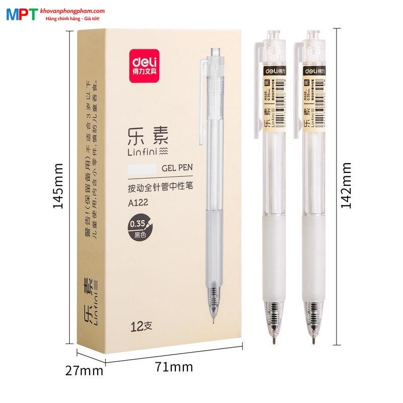 [MUA 10 TẶNG BÚT CHÌ] Bút gel Deli A122 ngòi 0.35mm - Mực đen, đều mực, ngòi nhỏ