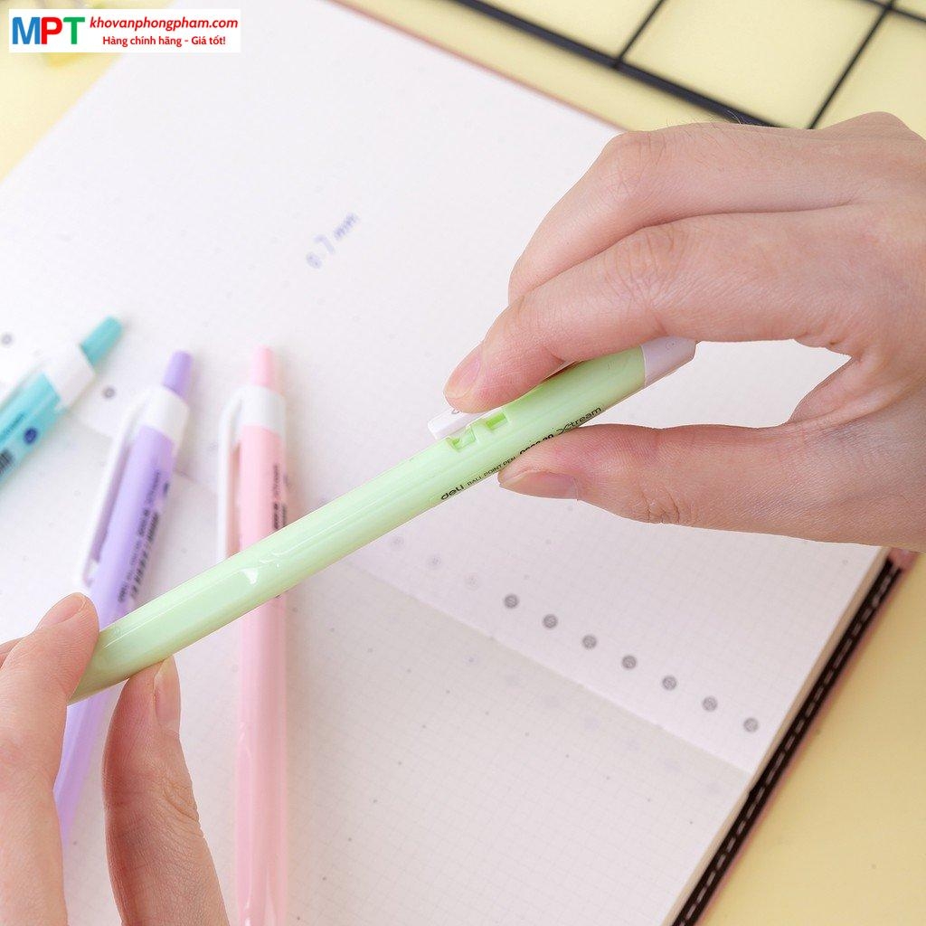 [MUA 10 TẶNG BÚT CHÌ] Bút bi bấm Deli EQ03336 ngòi 0.7mm - Mực xanh